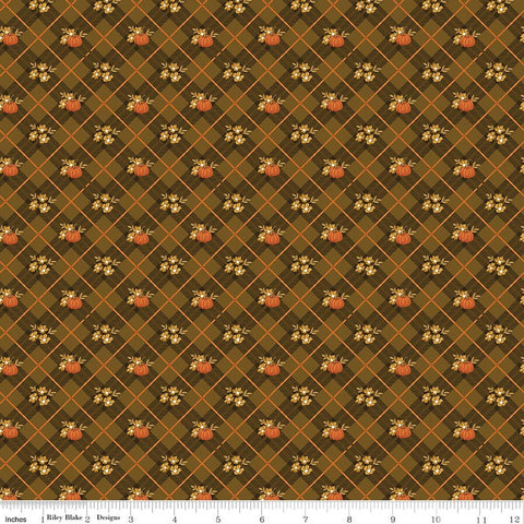brown, Bountiful Collection Pumpkin Plaid Cotton Fabric C17862