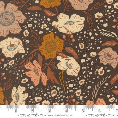 brown, Wellspring Collection Floral Flourish Cotton Fabric 45670