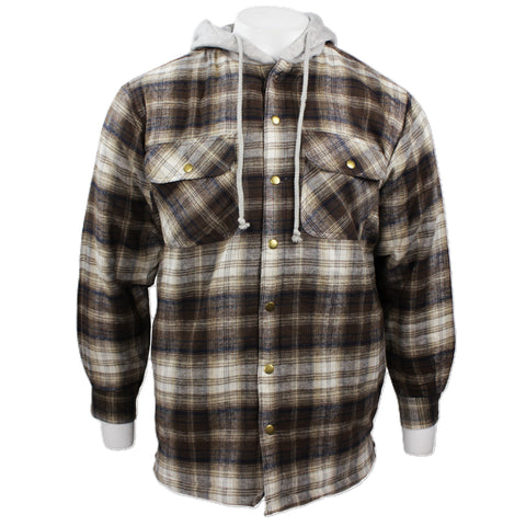 Good Traditions men's Providence hooded quilted flannel shirt jacket in brown plaid