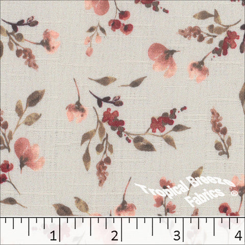 burgundy, Fine Line Floral Print Fabric 042623