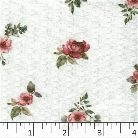 burgundy, Seersucker Knit Floral Print Fabric 572626