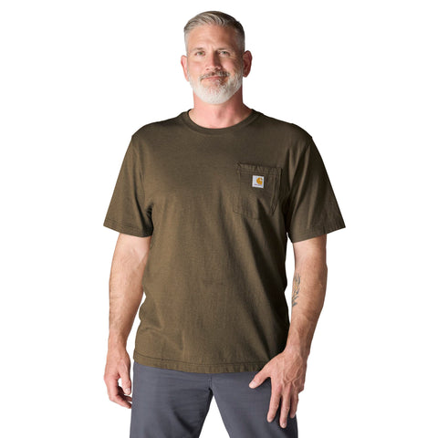 Carhartt K87 men's pocket work tee in burnished logs heather