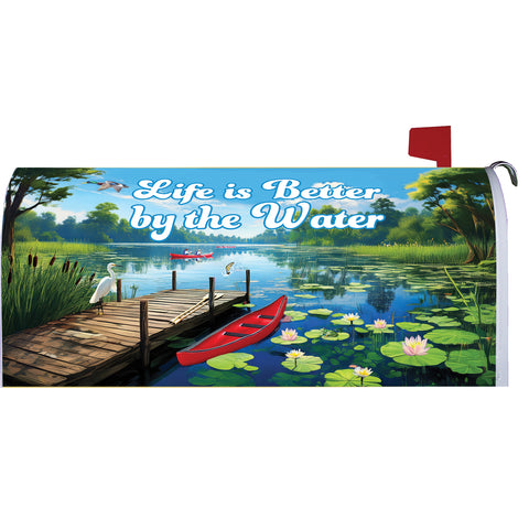 Mailbox cover showing By the water