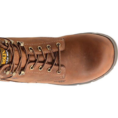 Toe view of leather Carolina work shoe. 
