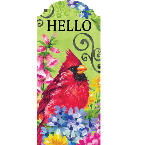Custom Decor YarDecor panel showing cardinals with flowers
