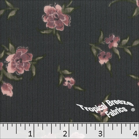 charcoal, Classic Rib Knit Floral Print Fabric 578615