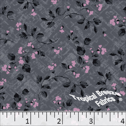 charcoal, Standard Weave Floral Print Poly Cotton Fabric 6337