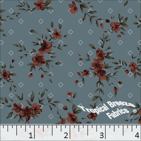 charcoal, Standard Weave Floral Print Poly Cotton Fabric 6340