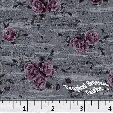 charcoal, Standard Weave Rose Print Poly Cotton Fabric 6342