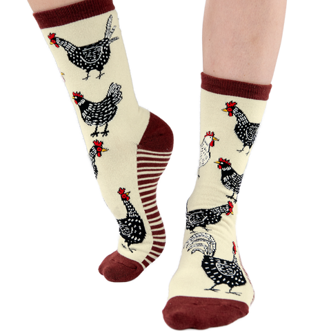 Lazy One women's crew sock with Chickens pattern