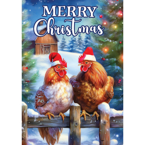Christmas Chickens garden flag
