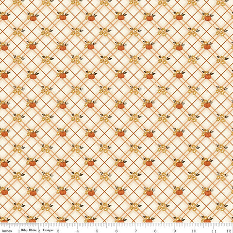 cream, Bountiful Collection Pumpkin Plaid Cotton Fabric C17862