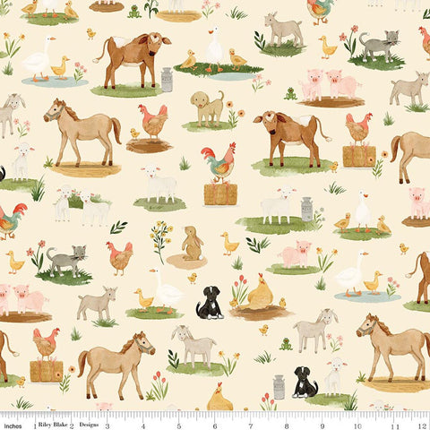 cream, Lil Farm Friends Collection Animals on the Farm Cotton Fabric C17941