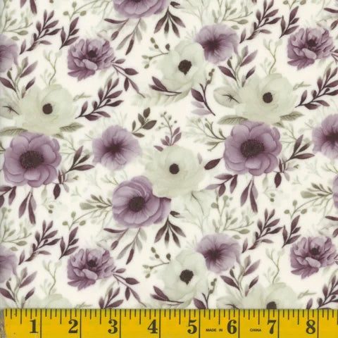 mauve, Floral Print Minky Stretch Fabric 145
