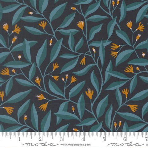 dark blue, Feather and Forest Bloom Collection Foliage Sprouts Cotton Fabric 14144