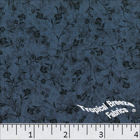 dark blue, Yoryu Floral Print Polyester Fabric 048622