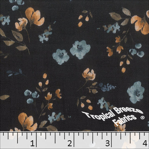 dark navy, Fine Line Floral Print Fabric 042623