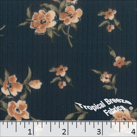dark teal, Classic Rib Knit Floral Print Fabric 578615