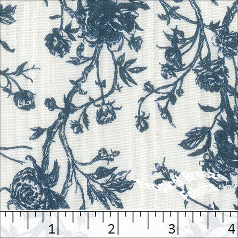 dark teal, Rayon Linen Floral Print Fabric 042624