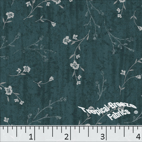 dark teal, Standard Weave Floral Print Poly Cotton Fabric 6309