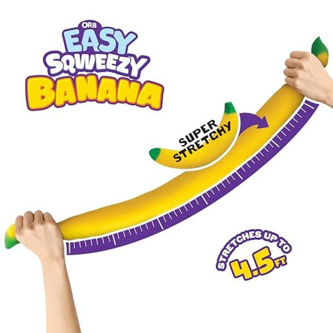 Orb Easy Sqweezy Jumbo Banana squishy toy being stretched