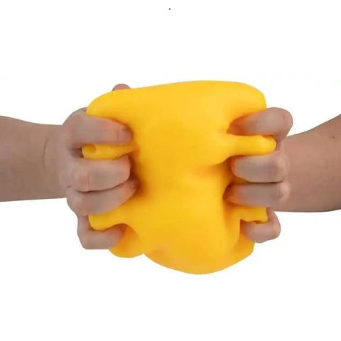 Hands squeezing a Easy Sqweezy Super Cheesy