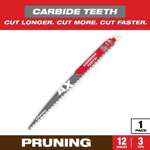 12  3 Tpi The Ax With Carbide Teeth For Pruning & Clean Wood Sawzall Blade 1Pk