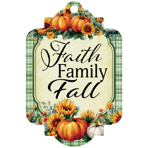 Custom Decor Deluxe Door Decor sign showing Faith Family Fall