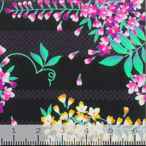 floral on black, Pink Floral Stretch Swimsuit Fabric GS1