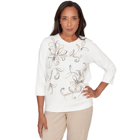 front, Women's Floral Embroidered Crew Neck Top 26150