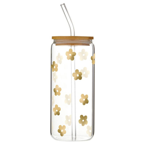 gold flowers, Cold Brew Glass Tumbler