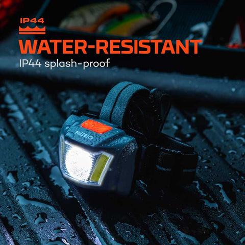 Water resistant details about NEBO Einstein 250 headlamp