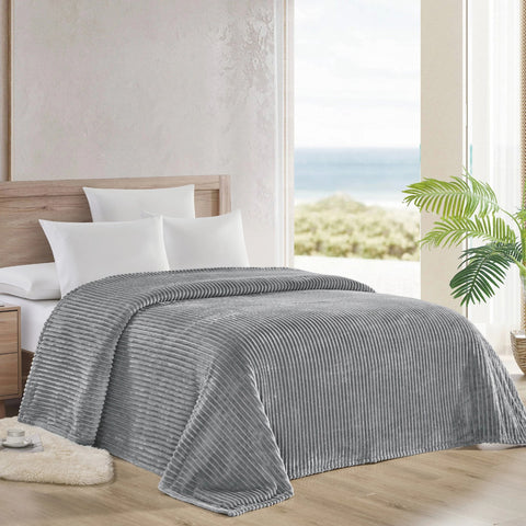 Gray Striata Blanket on bed