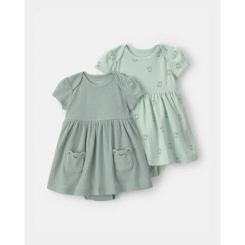 green frog, Baby Girls' 2-Pack Short-Sleeve Pocket Dress 1V5