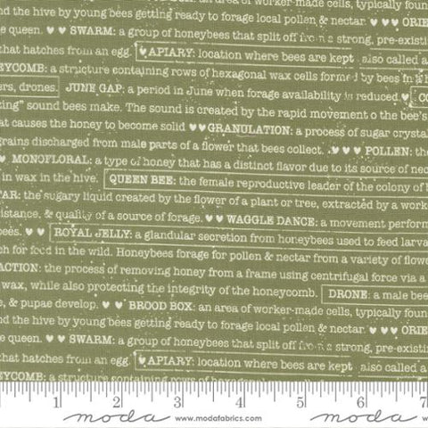 green, Wild Honey Collection Buzz Words Cotton Fabric 5254