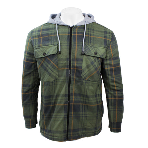 Good Traditions men's sherpa-lined hooded fleece shirt jacket in green plaid