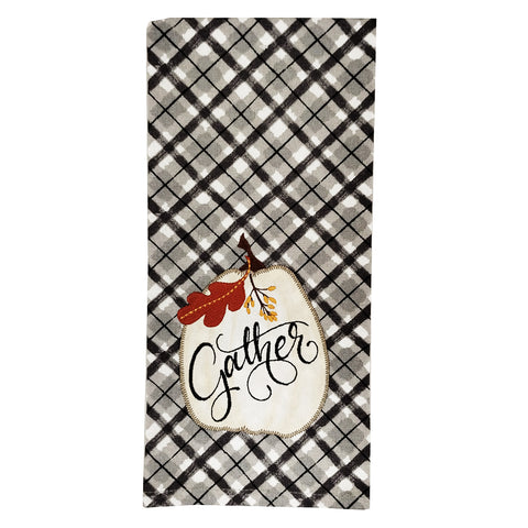Gingham Pumpkins Embroidered Tea Towel H6197