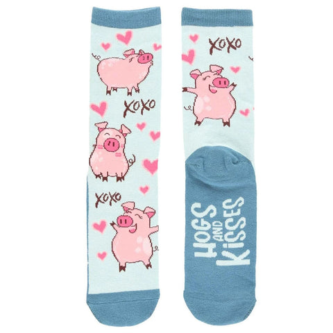 Lazy One women's crew sock with hogs and kisses pigs pattern