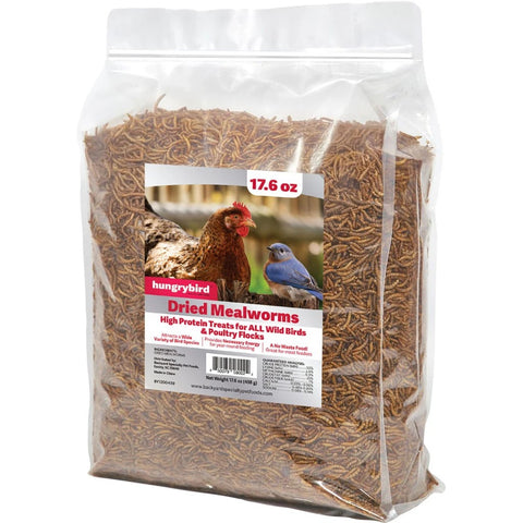 Hungrybird dried mealworms in bag, 17.6 oz size