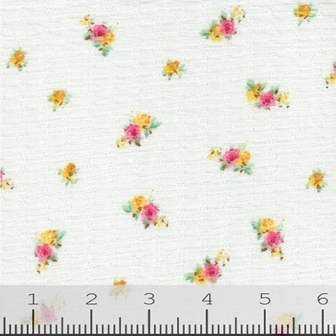 ivory, Allie Floral Print Crinkle Fabric FA166