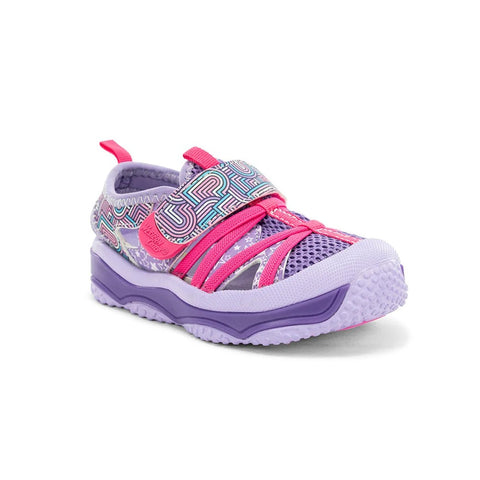 Western Chief girls' Shore Runner sandal in purple showing front view