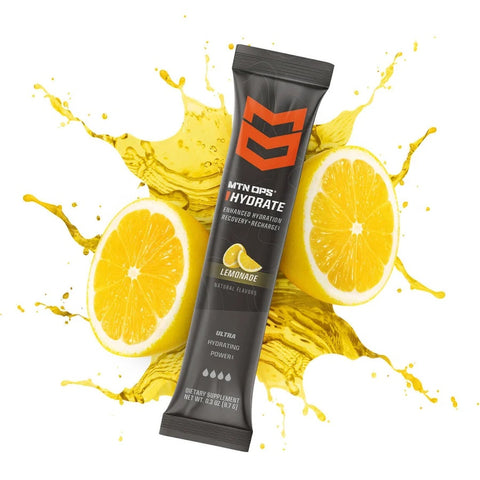 MTN OPS Hydrate energy drink mix in lemonade