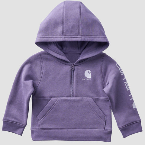 Toddler Girls' Long Sleeve Half-Zip Hooded Logo Sweatshirt CA7234 in mulled grape color