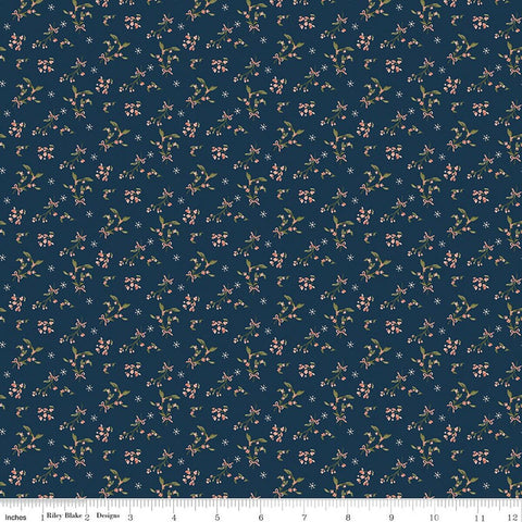 navy, Christmas Greeting Collection Berries Cotton Fabric C17662