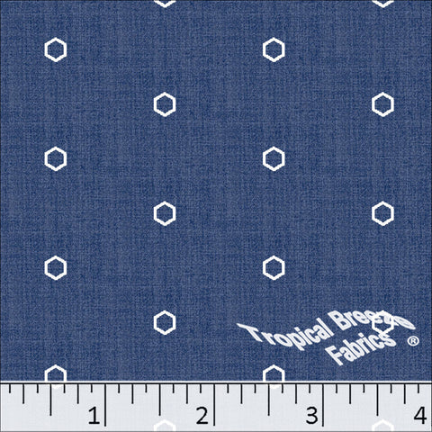 navy, Standard Weave Geometric Print Poly Cotton Fabric 6347