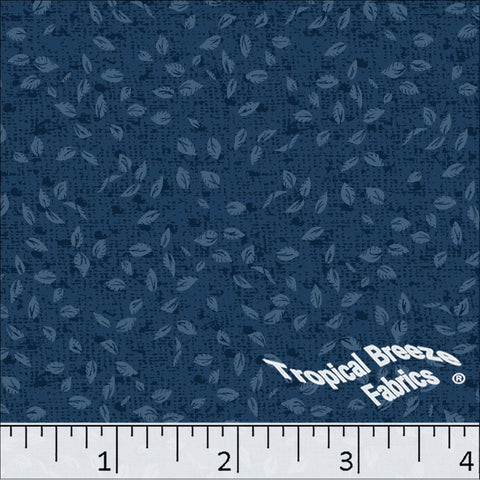 navy, Standard Weave Leaf Print Poly Cotton Fabric 6336