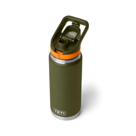Yeti Rambler 26 oz Bottle with flip chug cap in olive & king crab orange