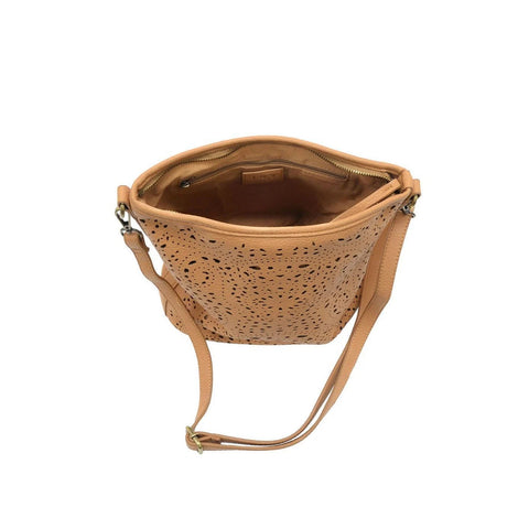 Open Joy Susan lazer cut eyelet bucket crossbody bag in tan