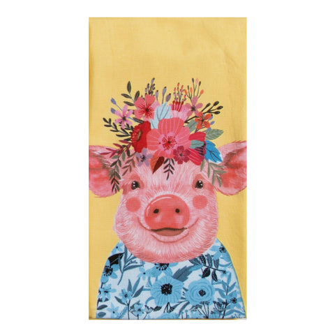 pig, Flowers Everywhere Animal Dual Purpose Towel R8586