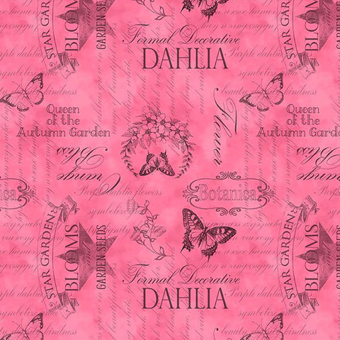 pink, Dahlia Botanica Collection Ephemera Cotton Fabric 33927